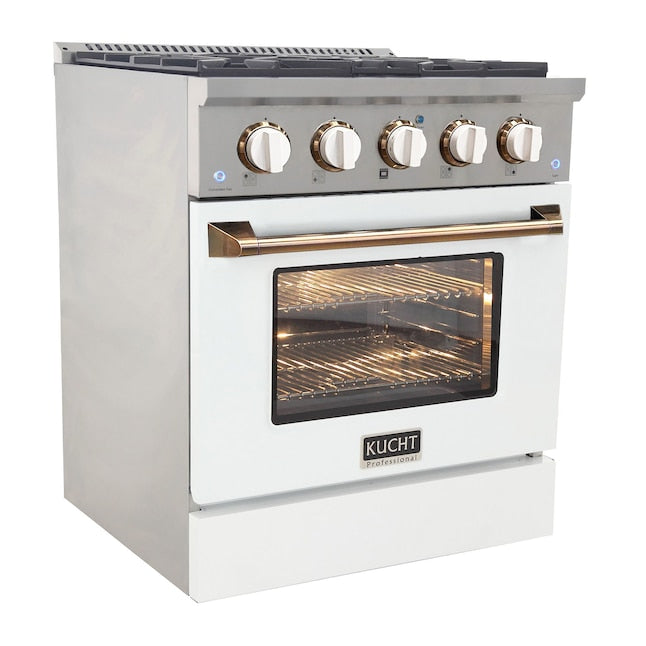 Kucht Professional 30" 4.2 cu ft. Natural Gas Range in White with Gold Accents, KNG301-W-GOLD