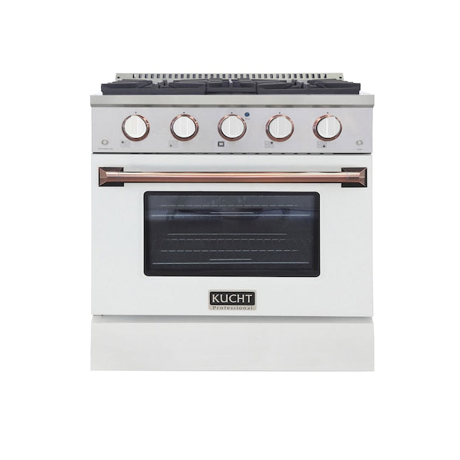 Kucht 30" Pro-Style Natural Gas Dual Fuel Range in White with Rose Gold Accents, KDF302-W-ROSE