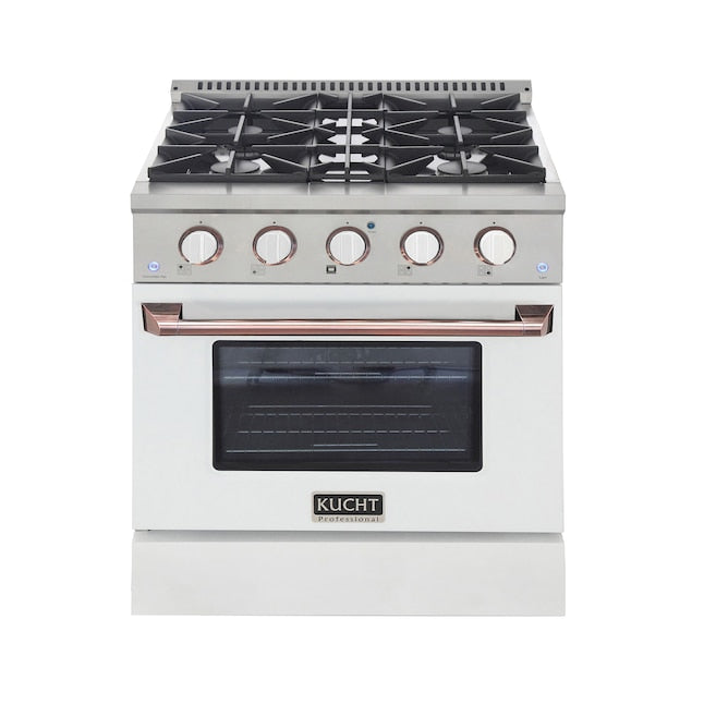 Kucht Professional 30" 4.2 cu ft. Propane Gas Range in White with Rose Gold Accents, KNG301/LP-W-ROSE