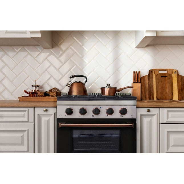 Kucht 30" Pro-Style Natural Gas Dual Fuel Range in White with Rose Gold Accents, KDF302-W-ROSE