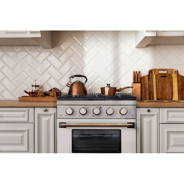 Kucht 36" Pro-Style Natural Gas Dual Fuel Range in White with Rose Gold Accents, KDF362-W-ROSE