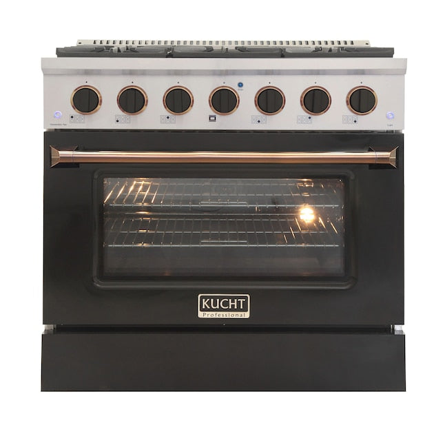 Kucht 36" Pro-Style Propane Gas Dual Fuel Range in Black with Gold Accents, KDF362/LP-K-GOLD