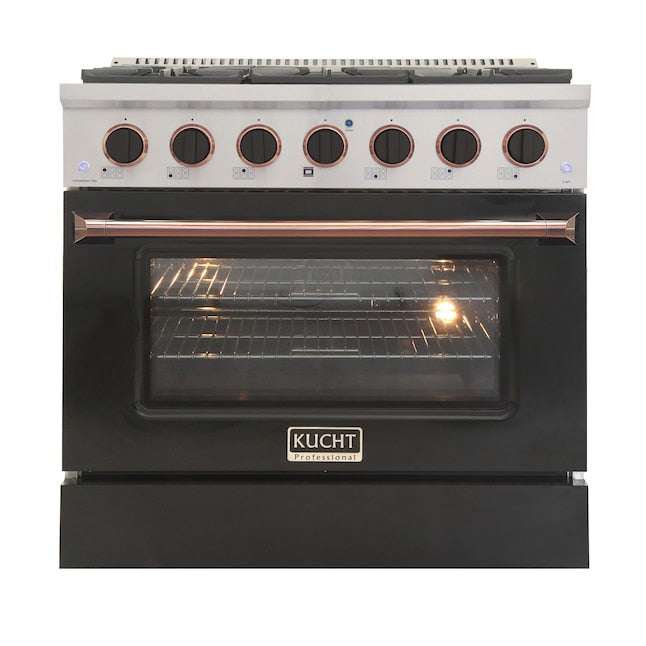 Kucht 36" Pro-Style Propane Gas Dual Fuel Range in Black with Rose Gold Accents, KDF362/LP-K-ROSE