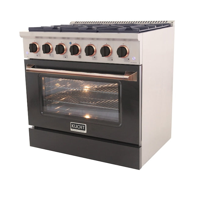 Kucht 36" Pro-Style Propane Gas Dual Fuel Range in Black with Rose Gold Accents, KDF362/LP-K-ROSE