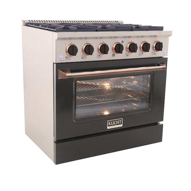 Kucht 36" Pro-Style Natural Gas Dual Fuel Range in Black with Rose Gold Accents, KDF362-K-ROSE