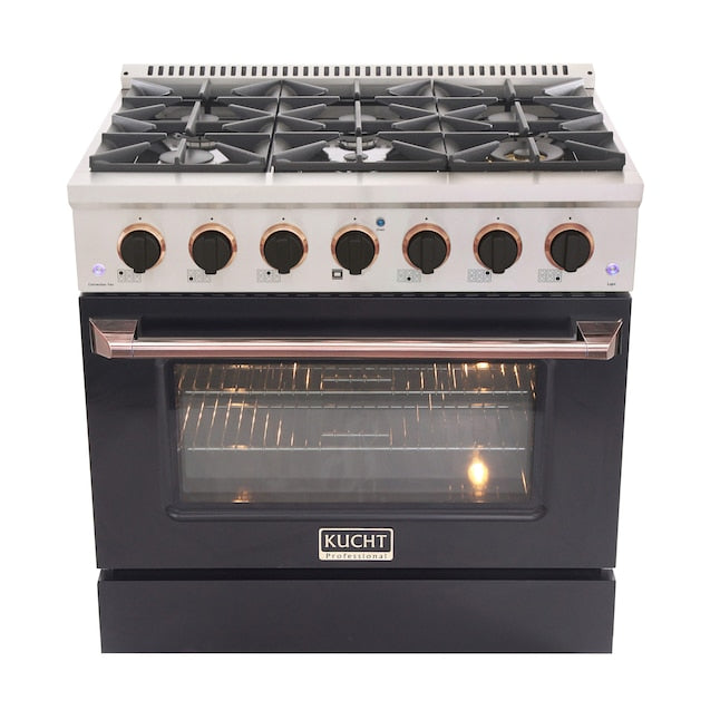 Kucht 36" Pro-Style Natural Gas Dual Fuel Range in Black with Rose Gold Accents, KDF362-K-ROSE