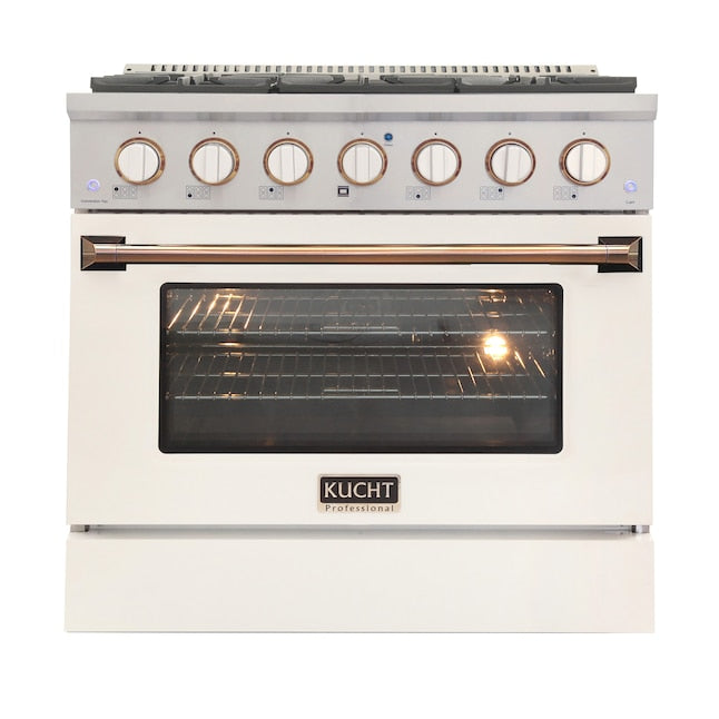 Kucht 36" Pro-Style Propane Gas Dual Fuel Range in White with Gold Accents, KDF362/LP-W-GOLD