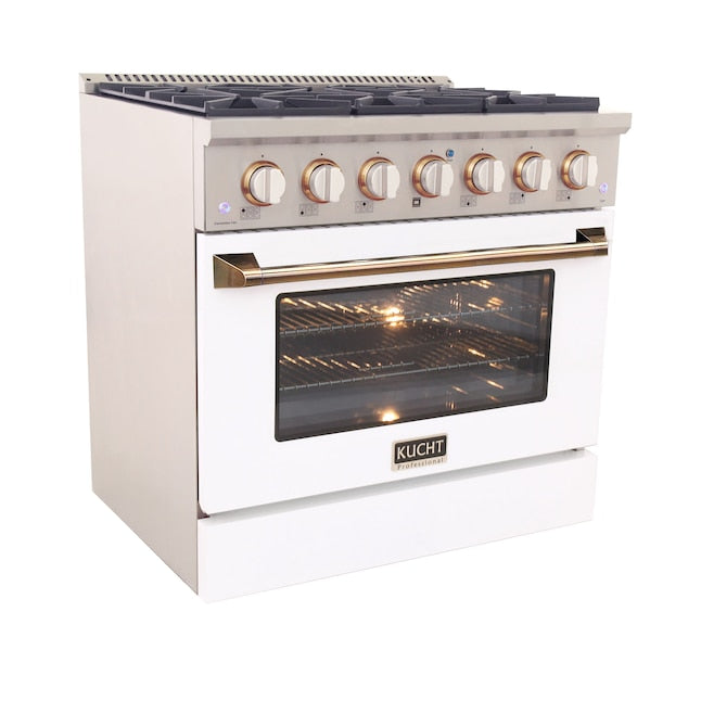 Kucht 36" Pro-Style Propane Gas Dual Fuel Range in White with Gold Accents, KDF362/LP-W-GOLD