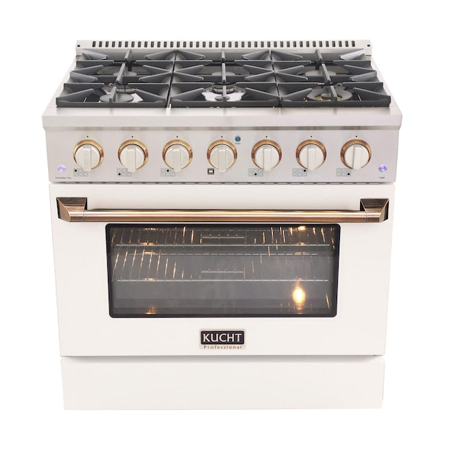 Kucht 30" Pro-Style Propane Gas Dual Fuel Range in White with Rose Gold Accents, KDF302/LP-W-ROSE