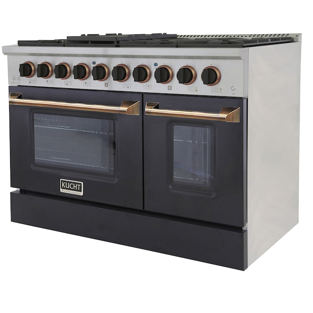 Kucht 48" Pro-Style Natural Gas Dual Fuel Range in Black with Gold Accents, KDF482-K-GOLD