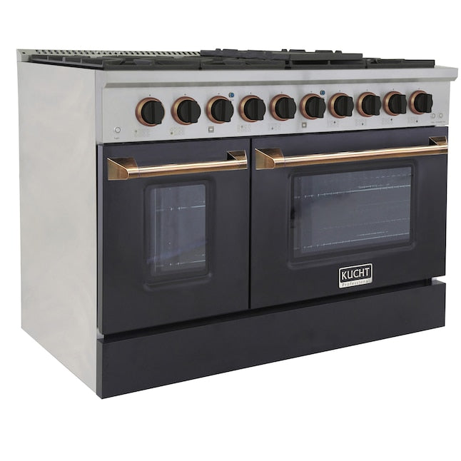 Kucht 48" Pro-Style Propane Gas Dual Fuel Range in Black with Gold Accents, KDF482/LP-K-GOLD