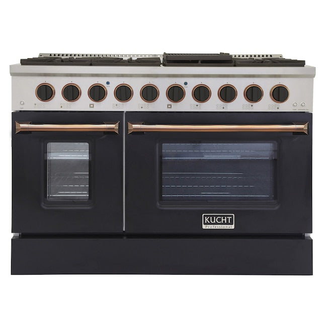 Kucht 48" Pro-Style Natural Gas Dual Fuel Range in Black with Gold Accents, KDF482-K-GOLD