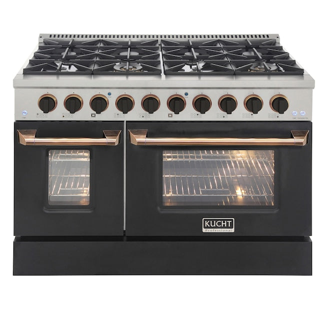 Kucht 48" Pro-Style Propane Gas Dual Fuel Range in Black with Gold Accents, KDF482/LP-K-GOLD