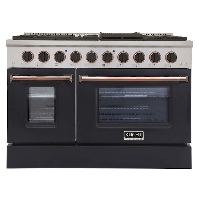 Kucht 48" Pro-Style Propane Gas Dual Fuel Range in Black with Rose Gold Accents, KDF482/LP-K-ROSE