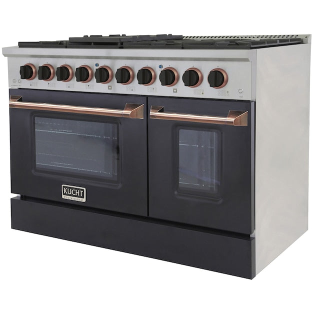 Kucht 48" Pro-Style Propane Gas Dual Fuel Range in Black with Rose Gold Accents, KDF482/LP-K-ROSE