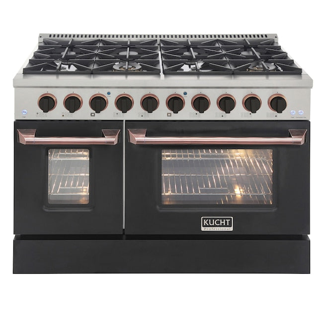 Kucht 48" Pro-Style Natural Gas Dual Fuel Range in Black with Rose Gold Accents, KDF482-K-ROSE