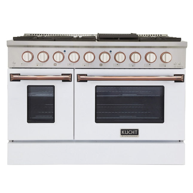 Kucht 48" Pro-Style Propane Gas Dual Fuel Range in White with Rose Gold Accents, KDF482/LP-W-ROSE