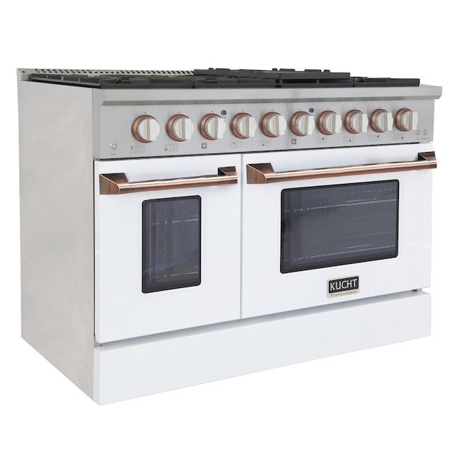 Kucht 48" Pro-Style Propane Gas Dual Fuel Range in White with Rose Gold Accents, KDF482/LP-W-ROSE