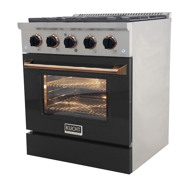 Kucht 30" Pro-Style Natural Gas Dual Fuel Range in Black with Gold Accents, KDF302-K-GOLD