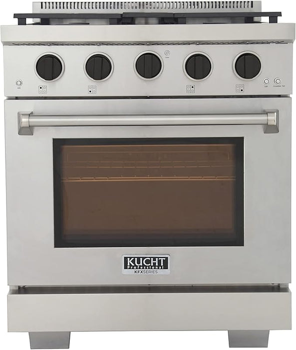 Kucht Professional 30" 4.2 cu. ft. Natural Gas Range in Stainless Steel with Black Accents, KFX300-K