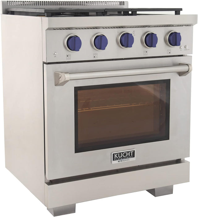 Kucht Professional 30" 4.2 cu. ft. Propane Gas Range in Stainless Steel with Blue Accents, KFX300/LP-B