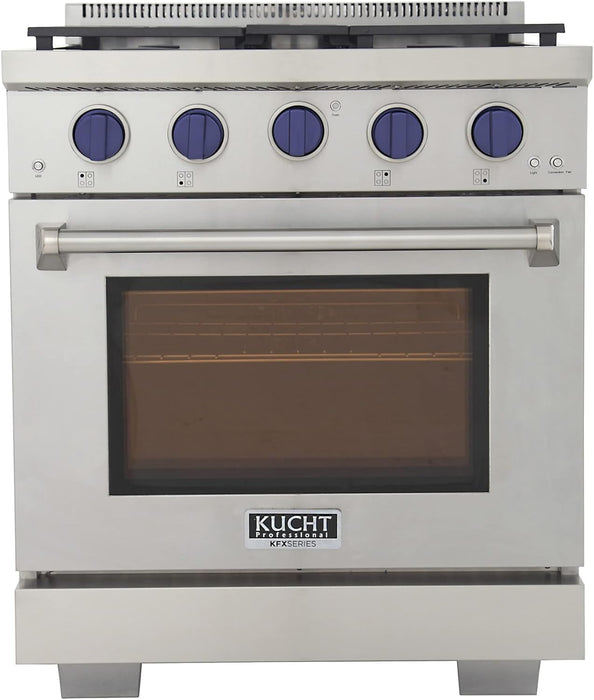 Kucht Professional 30" 4.2 cu. ft. Natural Gas Range in Stainless Steel with Blue Accents, KFX300-B