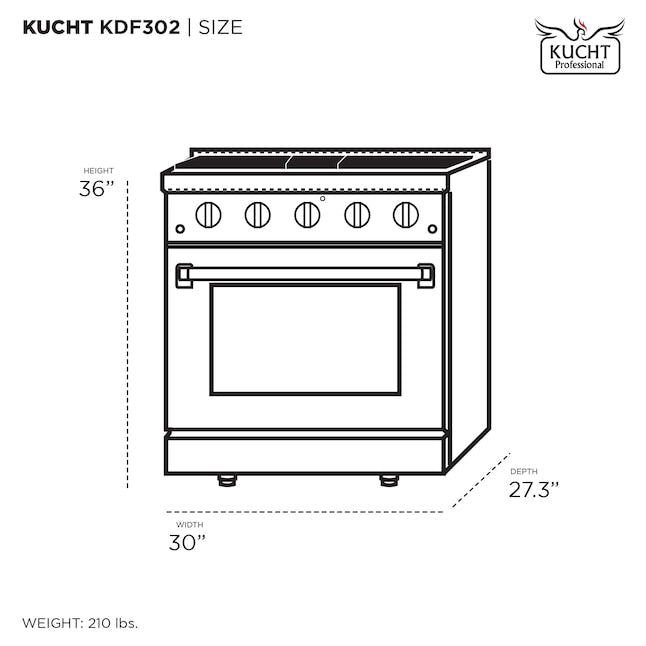 Kucht 30" Pro-Style Natural Gas Dual Fuel Range in Black with Gold Accents, KDF302-K-GOLD