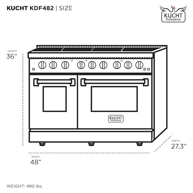 Kucht 48" Pro-Style Natural Gas Dual Fuel Range in Black with Rose Gold Accents, KDF482-K-ROSE