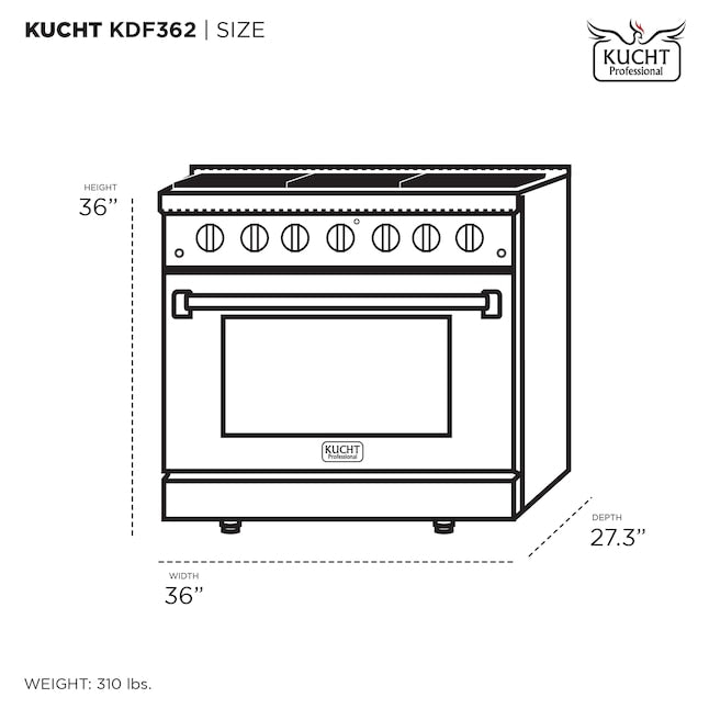 Kucht 36" Pro-Style Propane Gas Dual Fuel Range in Black with Gold Accents, KDF362/LP-K-GOLD