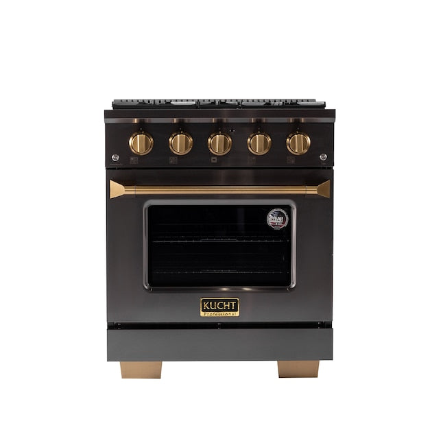 Kucht Gemstone 30" Dual Fuel Propane Gas Range in Titanium Stainless Steel with Gold Accents, KED304/LP