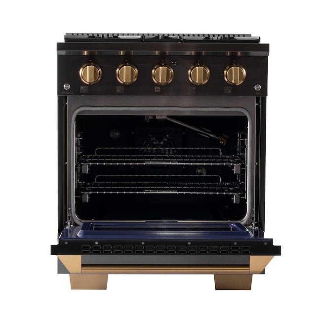 Kucht Gemstone 30" Dual Fuel Propane Gas Range in Titanium Stainless Steel with Gold Accents, KED304/LP