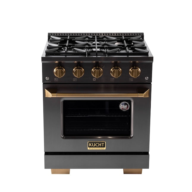 Kucht Gemstone 30" Dual Fuel Propane Gas Range in Titanium Stainless Steel with Gold Accents, KED304/LP