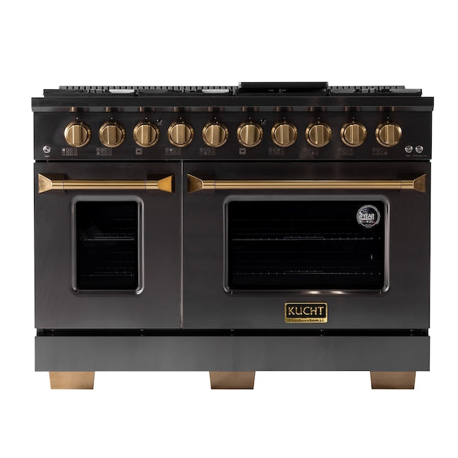 Kucht Gemstone 48" Dual Fuel Propane Gas Range in Titanium Stainless Steel with Gold Accents, KED484/LP