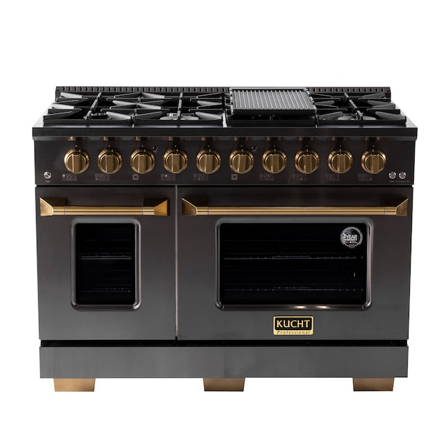 Kucht Gemstone 48" Dual Fuel Propane Gas Range in Titanium Stainless Steel with Gold Accents, KED484/LP