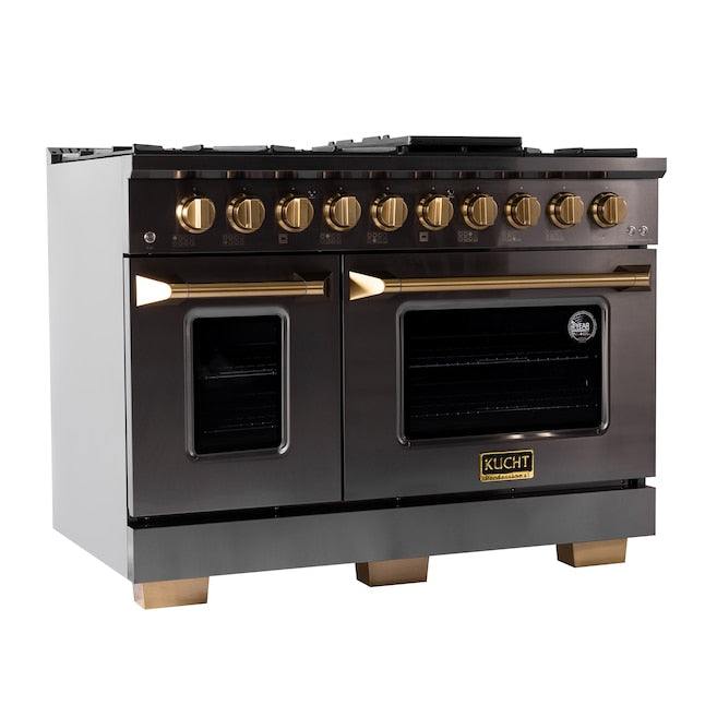 Kucht Gemstone 48" Dual Fuel Propane Gas Range in Titanium Stainless Steel with Gold Accents, KED484/LP