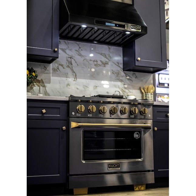 Kucht Gemstone 30" Dual Fuel Propane Gas Range in Titanium Stainless Steel with Gold Accents, KED304/LP