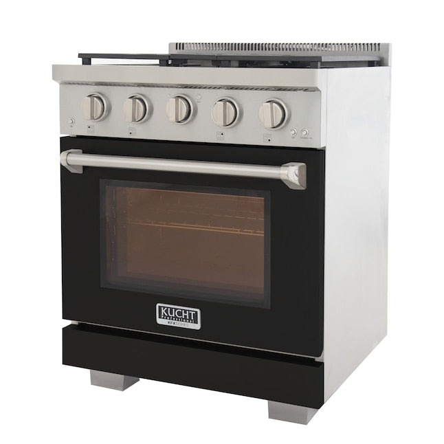 Kucht Professional 30" 4.2 cu. ft. Propane Gas Range in Black with Silver Accents, KFX300/LP-BK