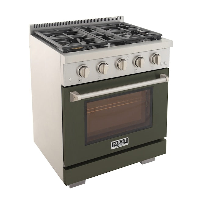 Kucht Professional 30" 4.2 cu. ft. Natural Gas Range in Olive Green with Silver Accents, KFX300-G