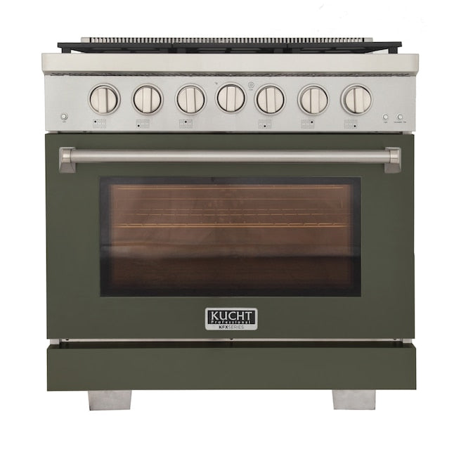 Kucht Professional 36" 5.2 cu. ft. Propane Gas Range in Olive Green with Silver Accents, KFX360/LP-G