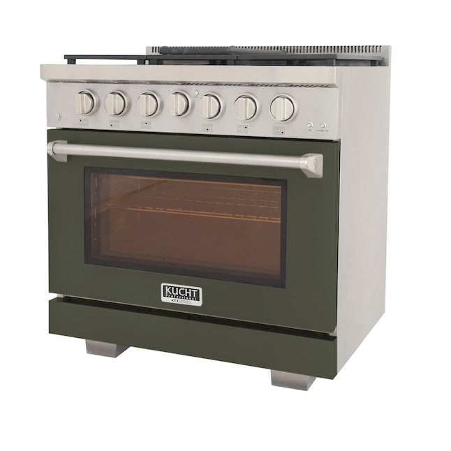 Kucht Professional 36" 5.2 cu. ft. Natural Gas Range in Olive Green with Silver Accents, KFX360-G