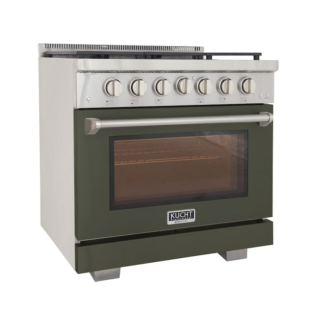 Kucht Professional 36" 5.2 cu. ft. Propane Gas Range in Olive Green with True Simmer Burners, KFX3600X/LP-G