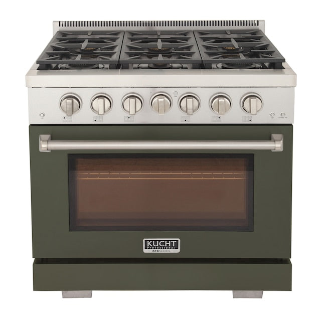 Kucht Professional 36" 5.2 cu. ft. Propane Gas Range in Olive Green with Silver Accents, KFX360/LP-G