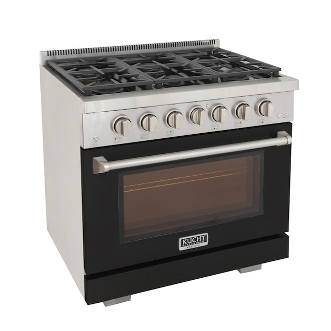 Kucht Professional 36" 5.2 cu. ft. Natural Gas Range in Black with True Simmer Burners, KFX3600X-BK