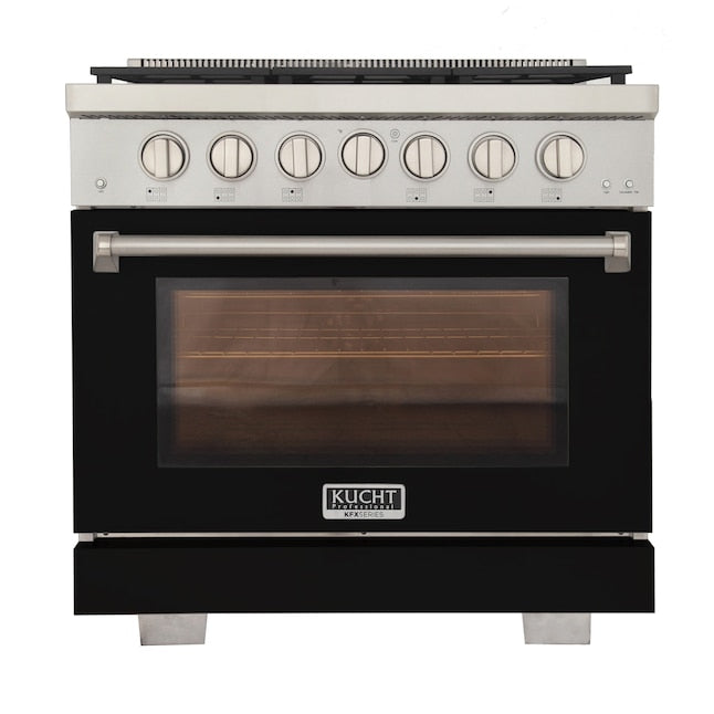 Kucht Professional 36" 5.2 cu. ft. Propane Gas Range in Black with Silver Accents, KFX360/LP-BK