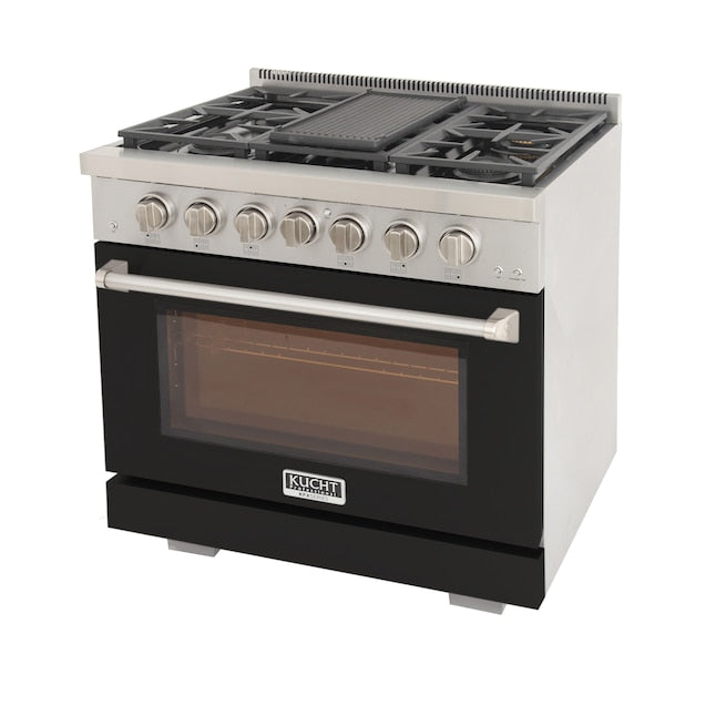 Kucht Professional 36" 5.2 cu. ft. Propane Gas Range in Black with True Simmer Burners, KFX3600X/LP-BK