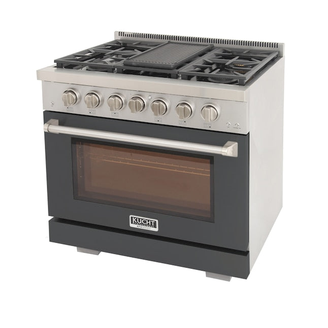 Kucht Professional 36" 5.2 cu. ft. Propane Gas Range in Cement Gray with True Simmer Burners, KFX3600X/LP-GY