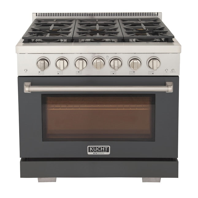 Kucht Professional 36" 5.2 cu. ft. Propane Gas Range in Cement Gray with True Simmer Burners, KFX3600X/LP-GY