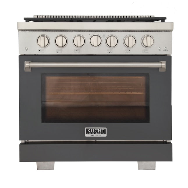 Kucht Professional 36" 5.2 cu. ft. Propane Gas Range in Cement Gray with True Simmer Burners, KFX3600X/LP-GY