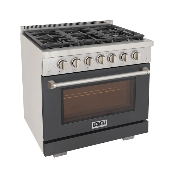 Kucht Professional 36" 5.2 cu. ft. Propane Gas Range in Cement Gray with Silver Accents, KFX360/LP-GY