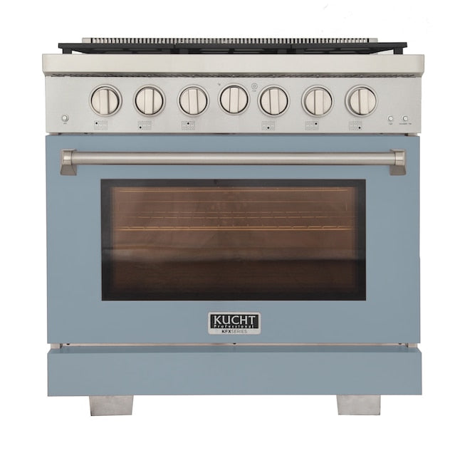 Kucht Professional 36" 5.2 cu. ft. Natural Gas Range in Light Blue with True Simmer Burners, KFX3600X-LB